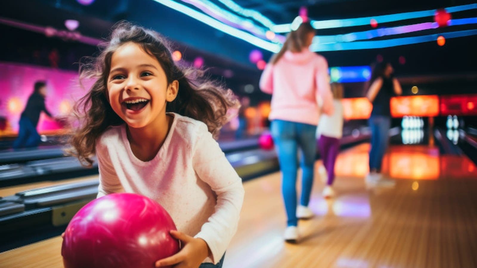 Group of kids playing bowling at Bowling Kockelscheuer